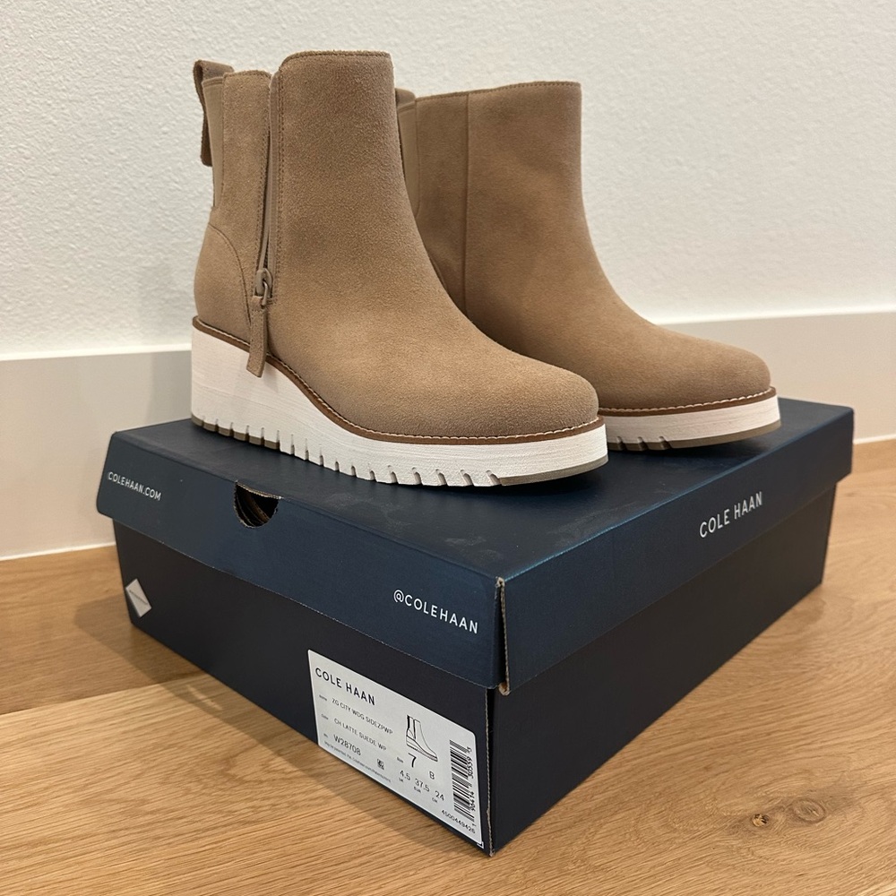 Cole Haan Tan Chelsea Ankle Boots with Suede Finish